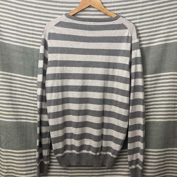 J. Crew Men’s Dark Gray Light Gray Striped Cotton Sweater Size Large - Picture 3 of 3